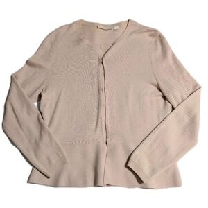 Hugo Boss Textured Knit Cardigan Sweater Beige Gold Hook Closure Womens L